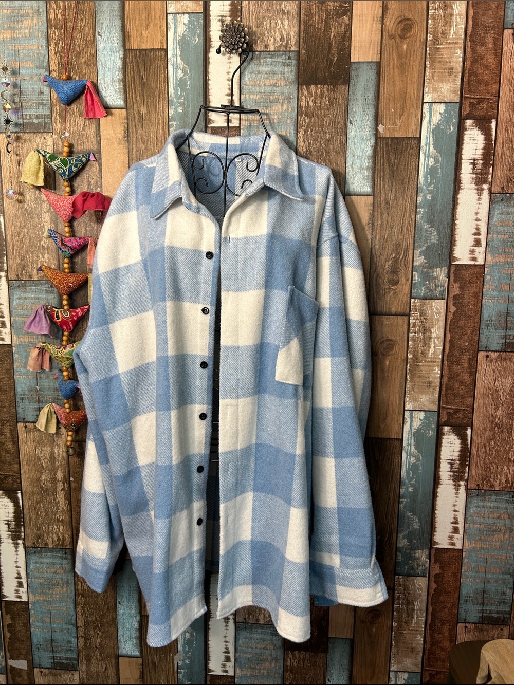 Light Blue & White Plaid Utility Jacket
